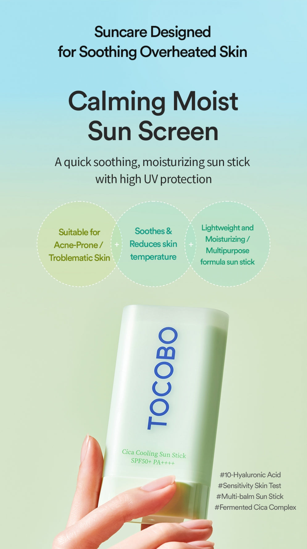 TOCOBO Protector Solar en Barra Cica Cooling SPF50+ PA++++ 18g